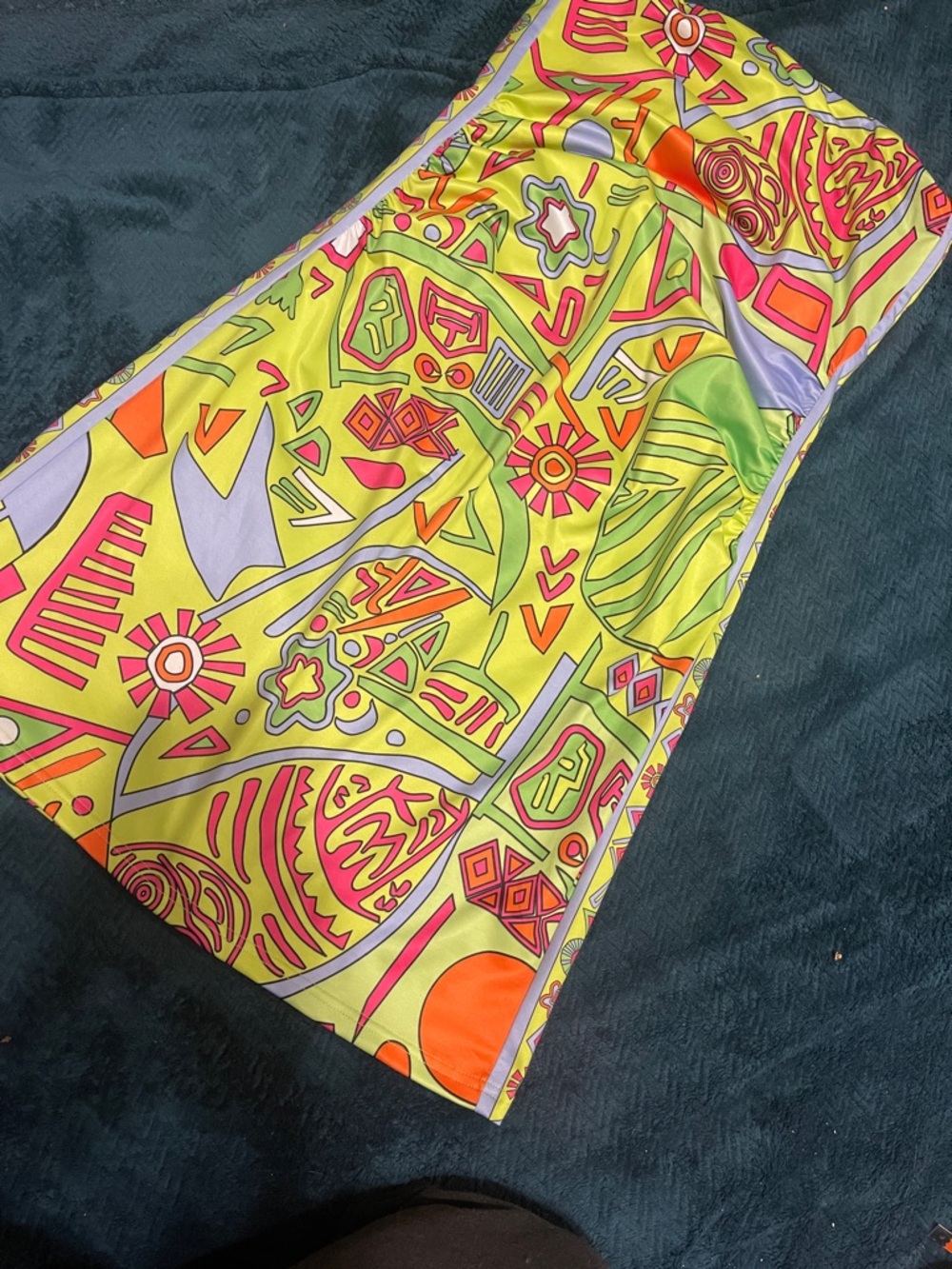 Gretchen Scott Lime Abstract Geometric Print Dress with Neon Accents